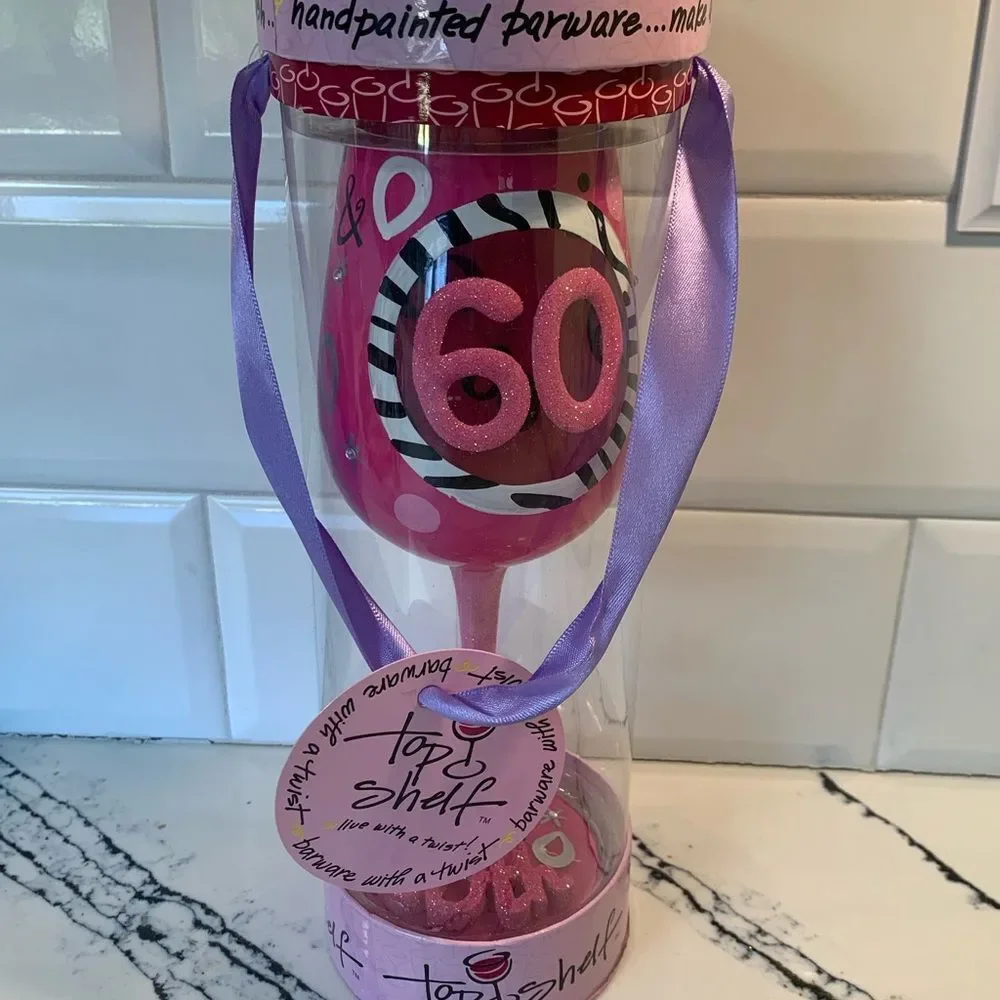 Pink 60th Birthday Party Decoration Wine Glass